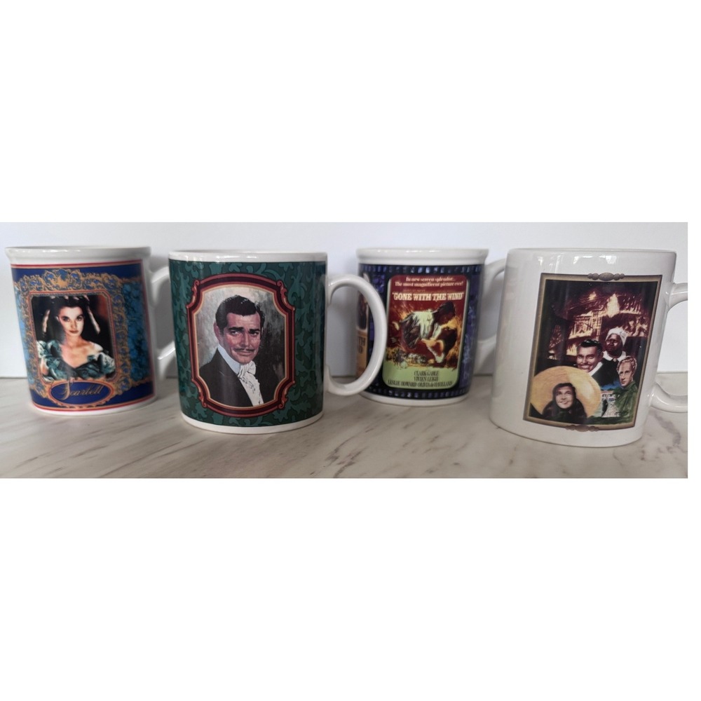 Vintage Gone With The Wind Coffee Mug Set of 4 Scarlett Rhett Butler 1989-1995